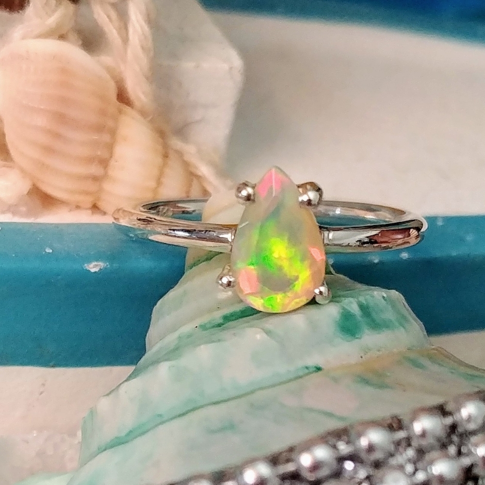 Faceted Ethiopian Opal 925 Sterling Silver Ring